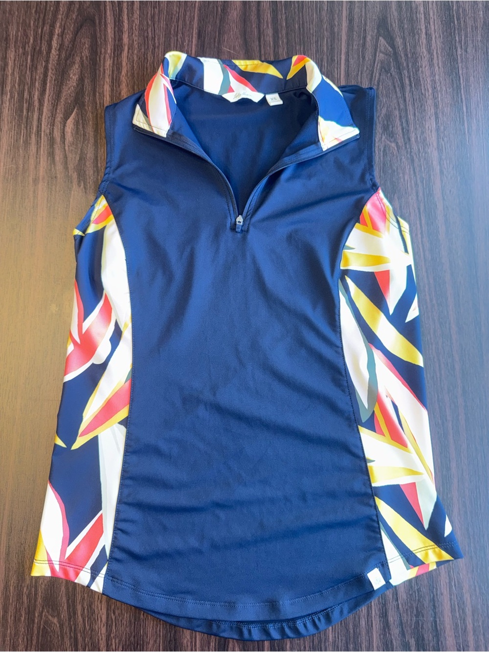 Lady Hagen Women's Navy Abstract Multicolor Sleeveless 1/4 Zip Golf Polo, XS
